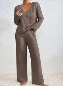 2025 nuovo Best-seller <span class=keywords><strong>autunno</strong></span>/<span class=keywords><strong>inverno</strong></span> con scollo a V Casual a spina di pesce a coste a maniche lunghe da donna - Product Image 4