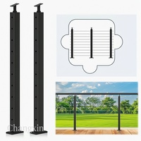Poteau de garde-corps en acier inoxydable carré avec revêtement en poudre noire, réglable, montage au sol, balustrade pour escalier et terrasse