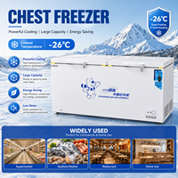 Congélateur horizontal à double porte en acier inoxydable, réfrigérateur commercial pour supermarché, portes solides verrouillables