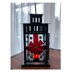 Lanterne à bougie en verre fusionné suspendue Lumières de fée Père Noël Fusing Lanterne en verre teinté Art fait à la main Bougeoirs en verre fusionné - Product Image 3