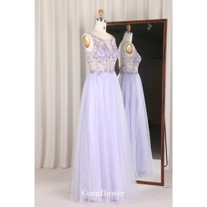 Violet dames haut col rond Style moderne lourd perlé sans manches longues <span class=keywords><strong>Sexy</strong></span> transparent diamant robes de bal soirée robes de bal - Product Image 2