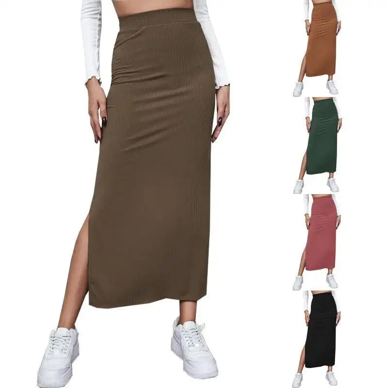 卸売プラスサイズの女性カジュアルロングマキシスカート無地ハイウエストロングプリーツスカート