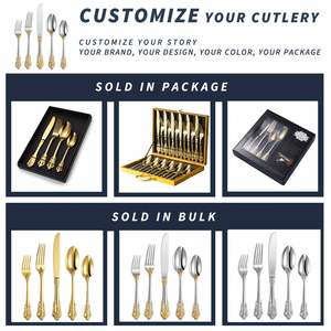 High Quality <b>Vintage</b> 304 Stainless Steel Spoon Fork Flatware Silverware Royal Hotel Wedding Gold Luxury Baroque <b>Cutlery</b> Set - Product Image 5