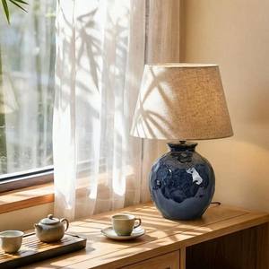 Nouvelle lampe de table en céramique <span class=keywords><strong>bleu</strong></span> foncé de style chinois rétro avec lustrage et texture de glaçure fluide, pierre précieuse de chevet, décoration intérieure - Product Image 2