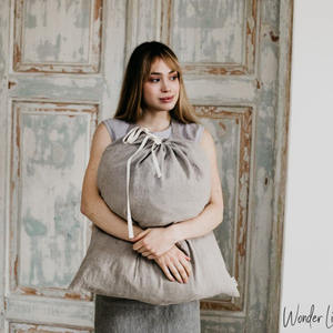 Bolsa con cordón de lino ecológico <span class=keywords><strong>para</strong></span> almacenamiento de <span class=keywords><strong>alimentos</strong></span> de gran capacidad con cordón doble de lino suave lavado de diferentes colores al por mayor - Product Image 2