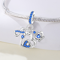 Abalorios colgantes de aleación chapados en plata, clásicos, con corona de corazón y piedra de nacimiento de 12 meses, con circonitas de colores, compatibles con pulseras europeas tipo serpiente