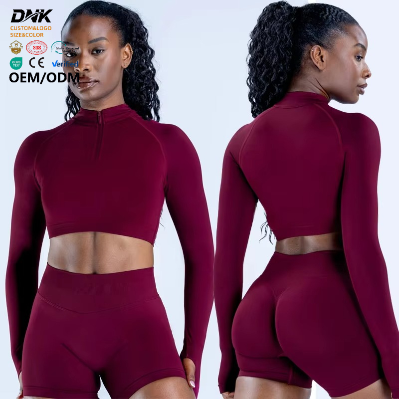 LVD410 Hot Selling Sports Half-zipper Sleeve Crop Top Lightweight Breathable Quick Dry Seamless Fitness Yoga Long Sleeve