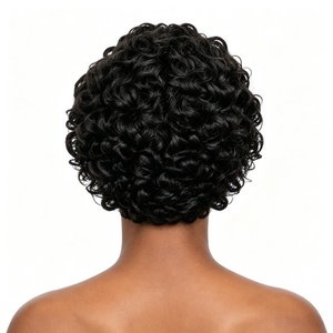Pelucas Cortas Rizadas Tipo <span class=keywords><strong>Chimo</strong></span>, Pelucas Afro, Pelucas de Cabello Corto Negro, Tejidas a Mano, Se Pueden Permanecer y Teñir - Product Image 3