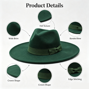 Sombreros Fedora para Mujer al por Mayor, de Ala Ancha Plana de 9.5cm, con Lazo a Juego, Nueva Tendencia 2023, Alta Calidad, Venta Caliente, ODM/OEM - Product Image 3