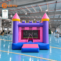 Château gonflable commercial Ceyu violet et rose, avec tour et cône en maille, pour enfants et adultes, idéal pour les fêtes en extérieur, vente en gros
