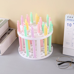 Support de pinceaux rond en plastique U-Wu, rangement multi-trous pour pinceaux de maquillage et stylos, blanc, rose, noir - Product Image 3