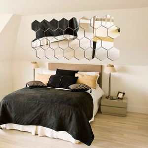 Hexagon <b>Mirror</b> Wall Stickers Acrylic Self Adhesive Mosaic <b>Tiles</b> Sticker Decals Gold for DIY Bedroom Bathroom Home Decor - Product Image 3