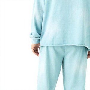 Survêtement unisexe bleu clair à capuche, coupe droite, couleur unie, décontracté, avec poches latérales, en coton respirant, pour l'hiver - Product Image 5