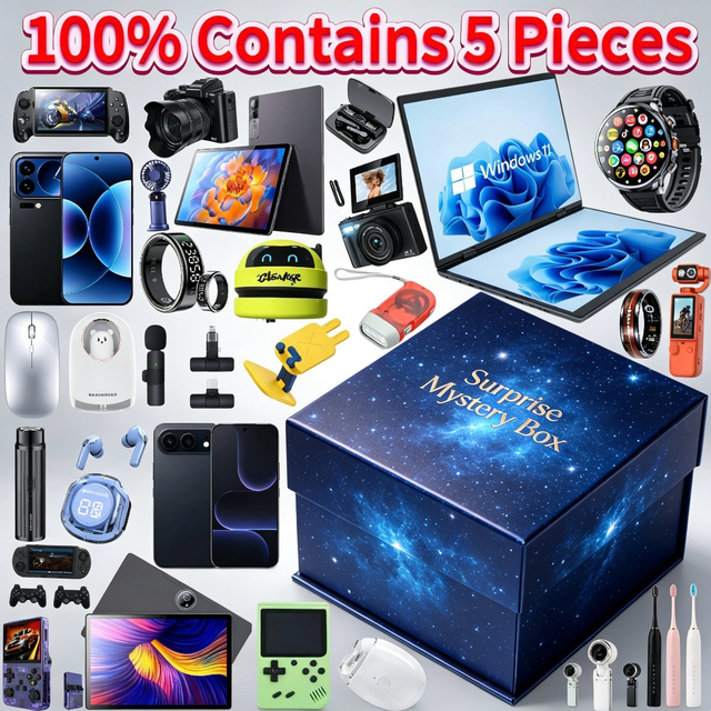 Includes 5 Pieces Valuable Mystery Box with Random Tech Items Such As Action Camera, AR Glasses, Massage Gun for Surprise