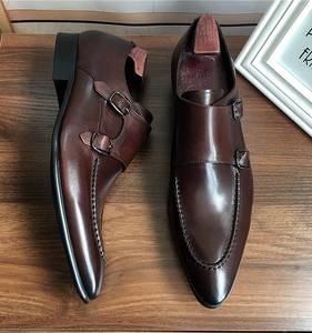 Nuevas botas de tobillo con hebilla a la moda de Monk. Zapatos de vestir formales de negocios con punta en pico, de cuero vacuno, para hombre. - Product Image 4