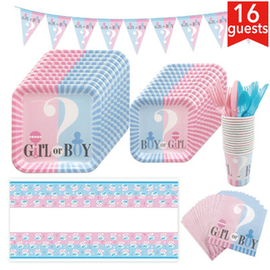 Set di Stoviglie Usa e Getta Blu o Rosa per Decorazioni <span class=keywords><strong>Festa</strong></span>, Rivelazione del Sesso del Bambino, Baby Shower - Product Image 3