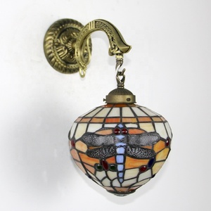 LongHuiJing Tiffany Orange Globe Dragonfly Wall Lamp Home Table Lamp Stained Glass Lamp - Product Image 6