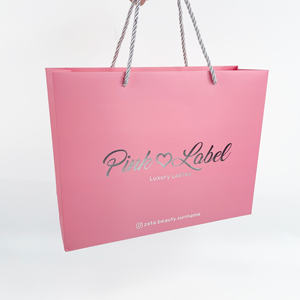 Luxury Pink Paper Shopping <b>Bags</b> Custom Silver Foil Printed Gift <b>Bags</b> with Twisted Handles for Branded Retail <b>Packaging</b> - Product Image 1