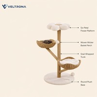 Arbre à chat sur plateforme en forme de fleur avec panier en osier, perchoir, poteau en sisal et base en peluche, mobilier d'escalade d'intérieur, vente en gros