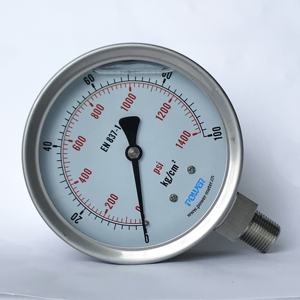 Glicerin enchido construção completa ss, 4 polegadas, 100mm, tamanho do discagem 10kg/cm2 140psi, medidor de pressão - Product Image 4