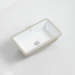 Lavabo de Cerámica de una Pieza con Fondo Plano, Lavabo Cuadrado de Piedra Natural para Empotrar, Lavabo de Baño con Diseño Redondo - Product Image 3