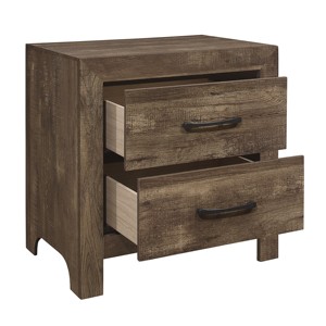 Comodino con finitura marrone rustico con 2 cassetti e ferramenta in metallo nero, mobili per camera da letto - Product Image 3