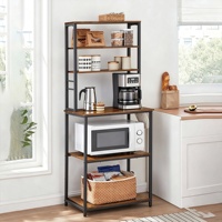 Étagère de cuisine à 5 niveaux avec crochets, support pour micro-ondes, étagère de rangement, étagère utilitaire autoportante, style industriel, brun rustique