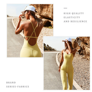 Ropa deportiva para mujer, diseño de espalda cruzada doble, mono de yoga para fitness, traje para correr de una pieza - Product Image 4