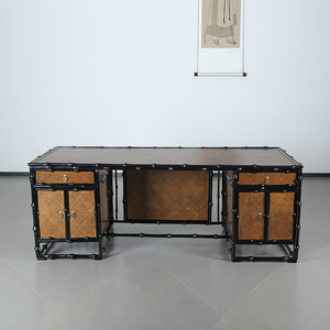 Chinese Style Bamboo Office Desk Set Square Freestanding <b>Study</b> Room Tea Table And <b>Chair</b> Set - Product Image 2