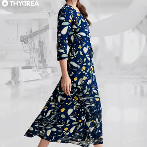 OEKO TEX all'ingrosso su misura di abbigliamento fabbricazione di <span class=keywords><strong>moda</strong></span> <span class=keywords><strong>Design</strong></span> scollo a v stampato manica 3/4 abito da donna per le vacanze - Product Image 2