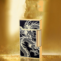 Briquet en métal compact et fin, rétro, rechargeable au butane, à flamme latérale, avec meule à silex et flamme nue pour cigarettes