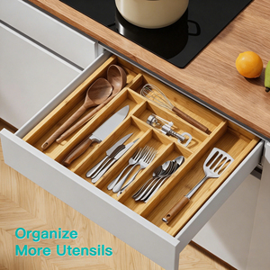 Organizzatore Espandibile in Legno di Bambù <span class=keywords><strong>per</strong></span> <span class=keywords><strong>Cassetti</strong></span> da Cucina, Vassoio <span class=keywords><strong>Porta</strong></span> Utensili e <span class=keywords><strong>Posate</strong></span> Personalizzato - Product Image 2