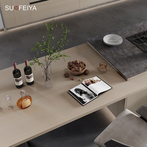 SOFEYIA, armario de isla de cocina personalizado, gabinetes de vidrio de chapa de madera MDF, grifo, bisagra, cajón, cesta, fregadero, resina laminada de mármol - Product Image 3