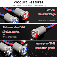 Interrupteur à bouton-poussoir métallique robuste 22 mm 220 V 15 A IP68 électronique pour marine et automobile 20 A max 1NO1NC