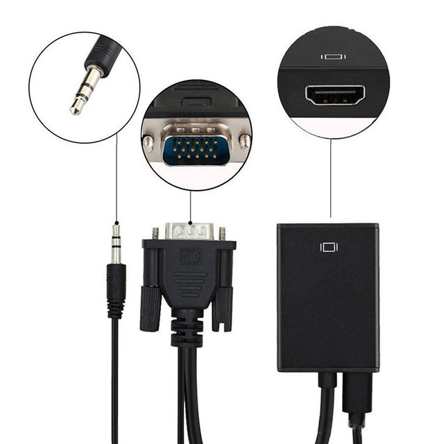 1080P HDMI Aluminum VGA to HDMI Adapter Cable with Audio Output and Power Support