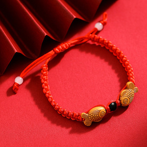 <b>Red</b> String <b>Bracelet</b> With Fish Charm Handmade Braided Jewelry Gift For Chinese Zodiac Year Unisex - Product Image 4
