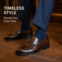 DL011 Mocassins Penny Marron Foncé pour Hommes en Cuir Véritable à Enfiler Chaussures Plates Décontractées pour le Bureau et le Quotidien