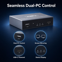 KMFU USB KVM Switch untuk 2 PC Berbagi Keyboard Mouse dengan Pencerminan Layar Perangkat Transfer Data Tanpa Hambatan Hub Plug and Play