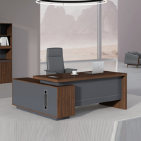 Meubles de direction modernes de luxe en bois, poste de travail exécutif en forme de L, bureau avec armoire et tiroirs, certifié EN