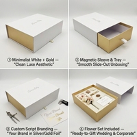 Maßgefertigte Weiße Minimalistische Magnetverschluss-Klappbox Luxus-Geschenkbox mit Goldinnenraum Hochzeits-Schmuck Markenverpackungsbox