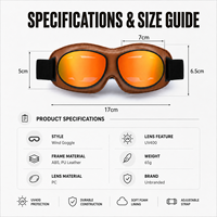 Lunettes de moto rétro en cuir vintage pour casque de moto demi-face de cruiser ou scooter
