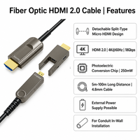 Cable de Fibra Óptica 2.0 Desmontable Micro 4K Hi-Fi, Cable de Video de Longitud Personalizada para PC, TV y Monitor