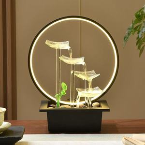 Fontaine d'eau décorative Feng Shui avec roue d'eau lumineuse, idéale pour le bureau, les cadeaux d'affaires et les cadeaux de déménagement/inauguration de maison. - Product Image 1