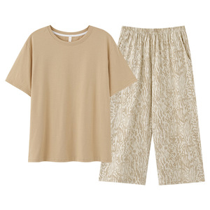 Pigiama Estivo da <span class=keywords><strong>Donna</strong></span> in <span class=keywords><strong>Cotone</strong></span> a Maniche Corte, Novità 2025, Completo con Pantaloni Capri, Taglie Grandi, Abbigliamento per Casa, Primavera e Estate - Product Image 5