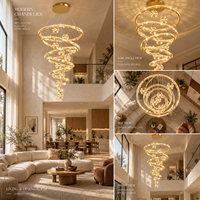 Lustre moderne en cristal K9 en spirale, luminaire suspendu LED pour plafond haut, lustre de luxe pour escalier, villa, hall d'entrée, décoration intérieure
