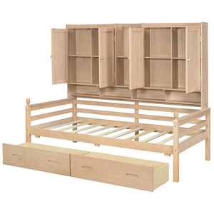 Cama de madera con librero en la cabecera y cajones debajo para dormitorio, de madera de pino, para adultos, niños y ancianos - Product Image 3