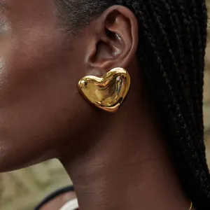 J D New Stainless Steel 18K Gold Plated Luxury Earrings Women Big Huge Smoothly Heart Shape Earrings
