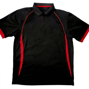 Men's <b>Black</b> <b>Red</b> Contrast Trim Embroidered Logos for Shirt Short Sleeve Regular Fit Casual Knitted 100% Polyester Solid Color - Product Image 1