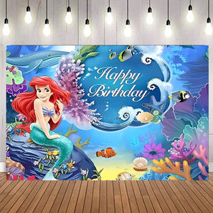 Fondo de La Sirenita <span class=keywords><strong>Ariel</strong></span> Princesa <span class=keywords><strong>Sirena</strong></span>, Pancarta de Fondo para Fiesta de Niña, Decoraciones de Feliz Cumpleaños - Product Image 3