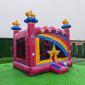 Château gonflable commercial Lvfrog 13x13 pieds, motif étoile et arc-en-ciel, durable, pour enfants, avec marchepied d'entrée - Product Image 1